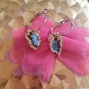 Blue enamel butterfly dangle earrings
